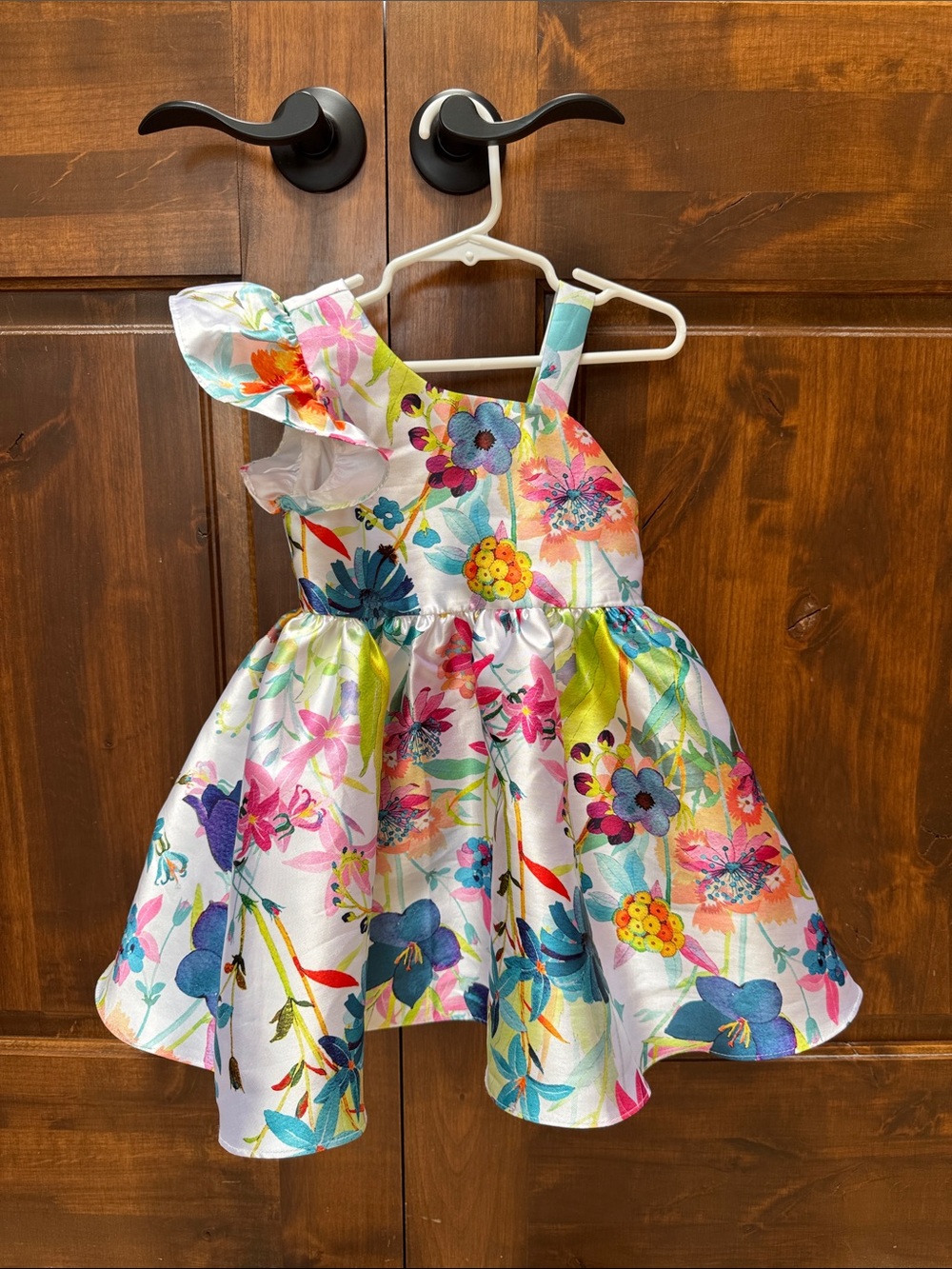 Rare Editions One-Shoulder Floral Party Dress - White, Pink, Blue, Yellow, Green